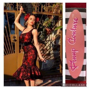 PINUP Couture Red and Black Lace Mermaid Dress Size S